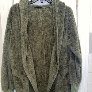 Fuzzy Green Sherpa-type cardigan